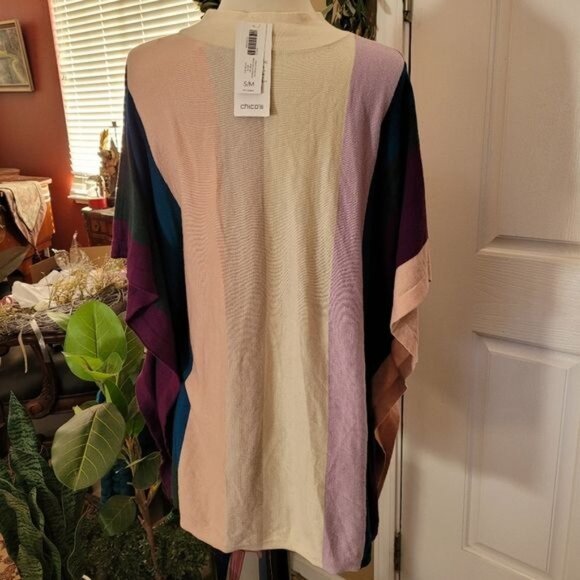 New Women's Chico's Popover Poncho top Fall Winter Stripes Striped Small… - Picture 6 of 7